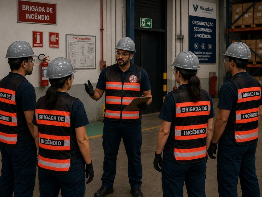 Detalhe das faixas retrorrefletivas do colete da VIRAPLAST para Brigada de Incendio